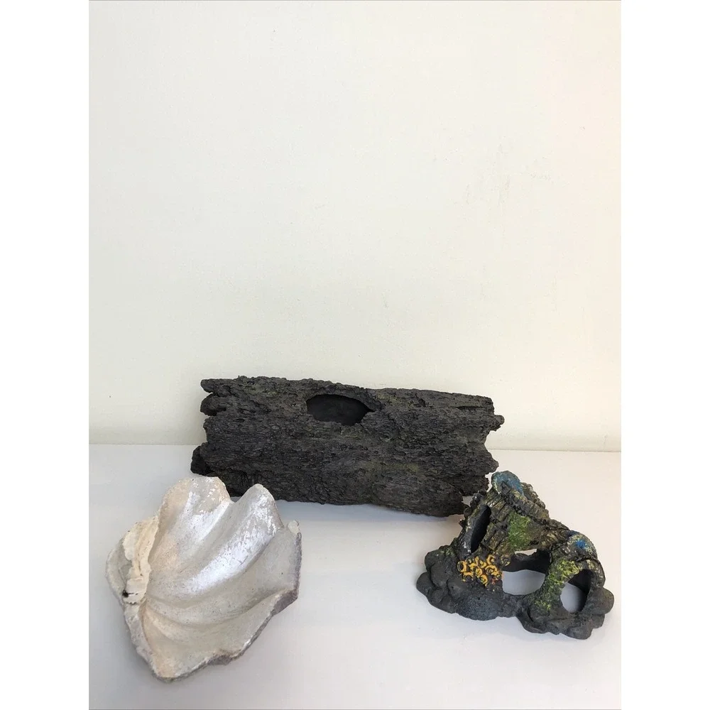 Aquarium Driftwood Log Cave, Barrel Cave and Seashell Decorations Ornaments